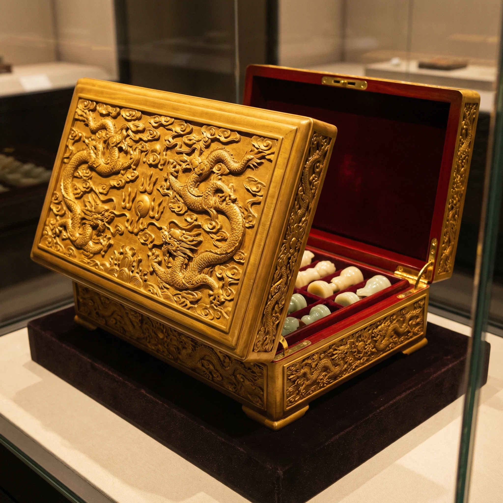金丝楠木龙纹棋盒 - 慕星棋牌 收藏品