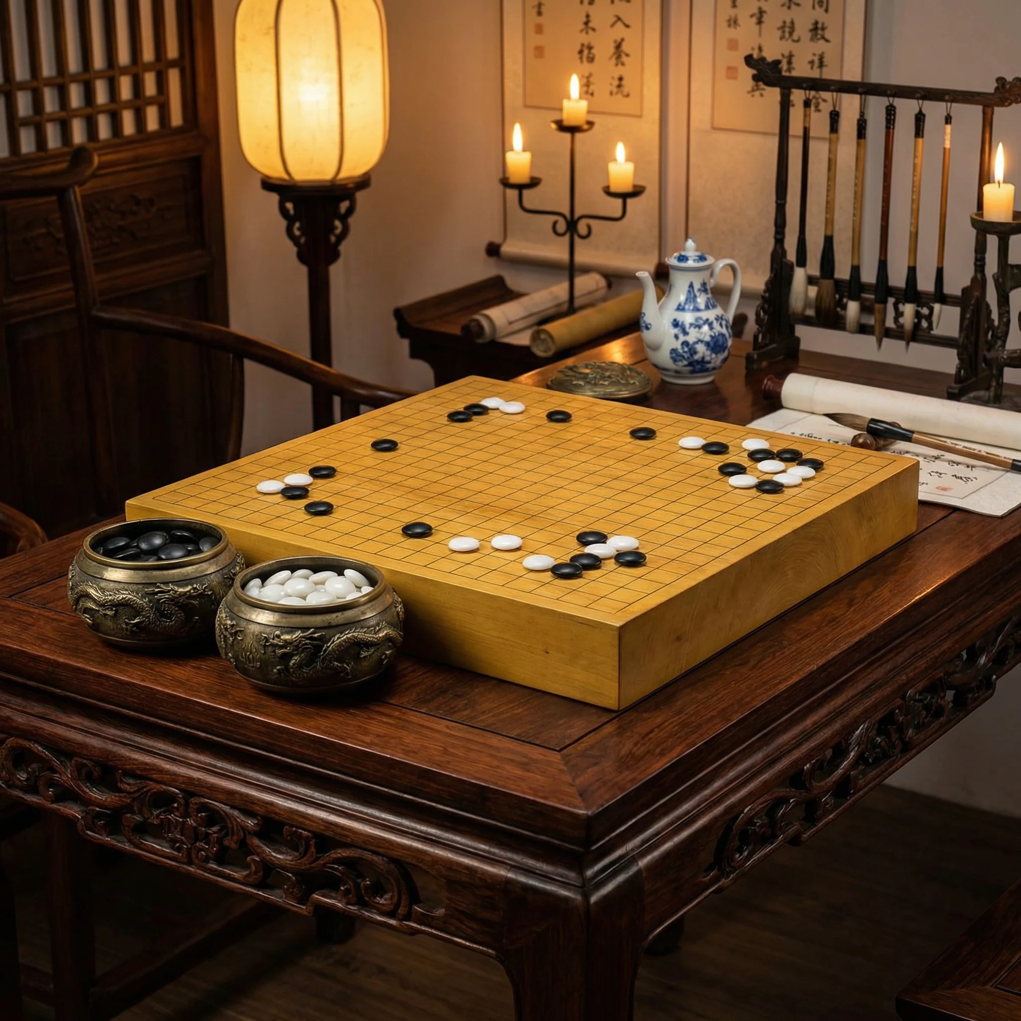 古代围棋棋盘与玉石棋子 - 慕星棋牌 鉴赏